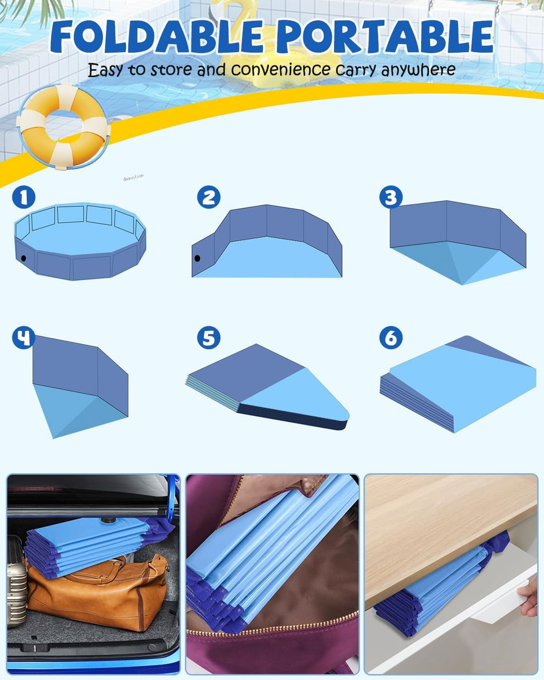 BN-LINK Foldable Dog Pool, PVC Pet Swimming Pool, Portable Dog Pool Bathtub for Pets to Swim and Bath, 47.2" x 11.8" Blue