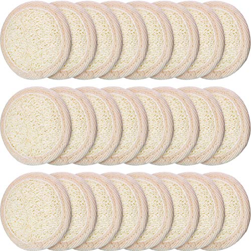 24 Pieces Exfoliating Loofah Pad Facial Body Scrubber Round Bath Shower Loofah Sponge Pad Natural Exfoliating Scrubber Brush Close to Skin for Men Women Shower Bath and Spa(6.5 x 6.5 cm)