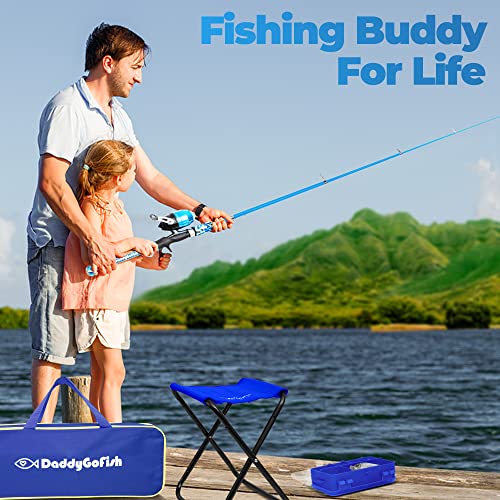 DaddyGoFish Kids Fishing Pole - Rod Reel Combo Tackle Box Starter Set - First Year Small Dock Gear Kit for Boys Girls Toddler Youth Age Beginner Little Children Junior Anglers (2 Pack Pink + Pink 5ft)