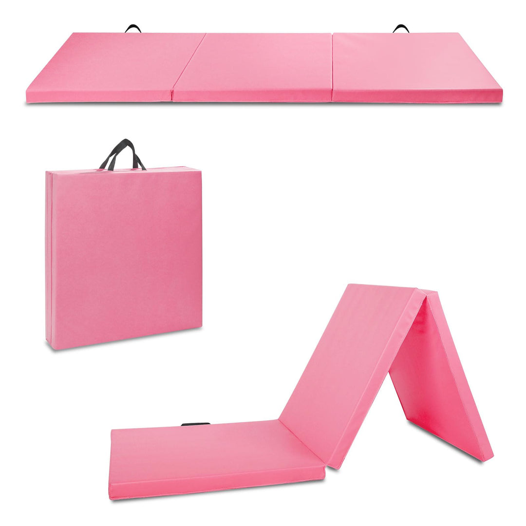 PanAme 6'x2'x2'' Gymnastics Folding Exercise Mats, Fitness Tumbling Mats with Carrying Handles, Exercise Aerobics Mats Stretching Fitness for MMA, Yoga, Home Gym Fitness, Knee Protection, Mute Pad