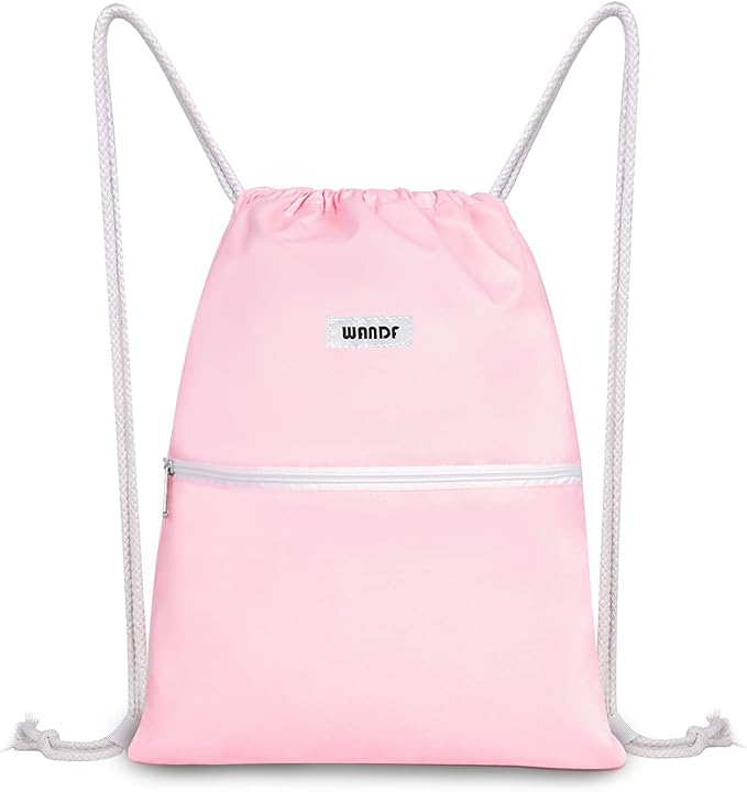WANDF Drawstring Backpack String Bag Sackpack Cinch Water Resistant Nylon for Sport Yoga Gym Shopping (Light Pink)
