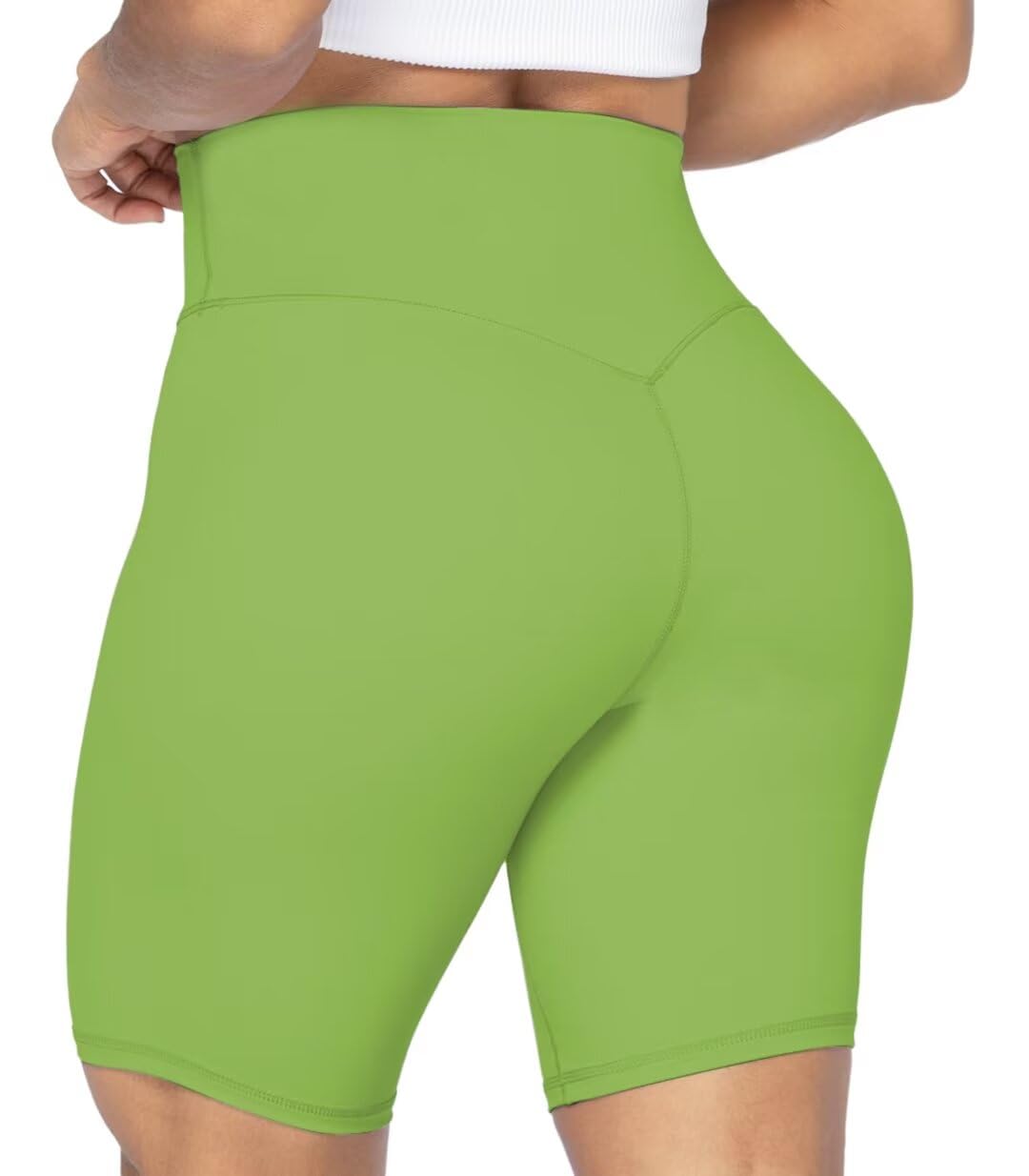 Sunzel No Front Seam High Waist Biker Shorts for Women, Squat Proof Yoga Workout Gym Bike Shorts 8" Greenery X-Small