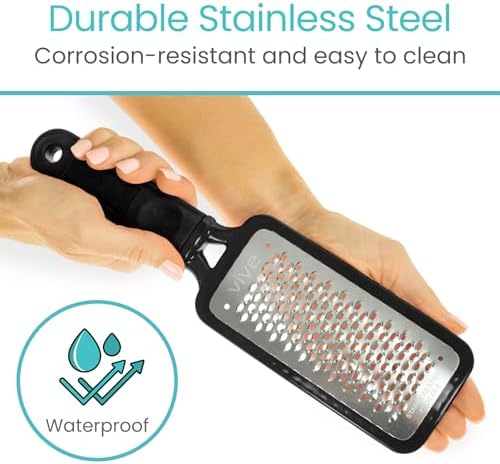 Vive Foot File (3 Pack) - Feet Scraper for Dead Skin - Heel Grater, Callus Remover Scrubber Tool, Rasp for Cracked Heels - Stainless Steel Pedicure Filer for Men & Women - Use on Wet or Dry Skin