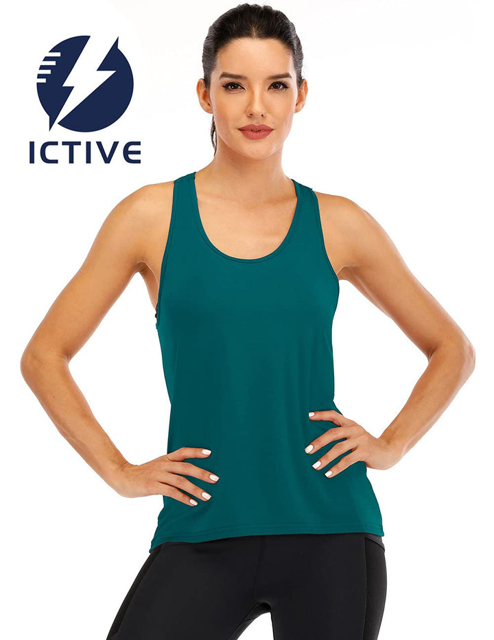 ICTIVE Women's Cross Backless Workout Tank, Yoga & Running Muscle Shirt, Dark Green S