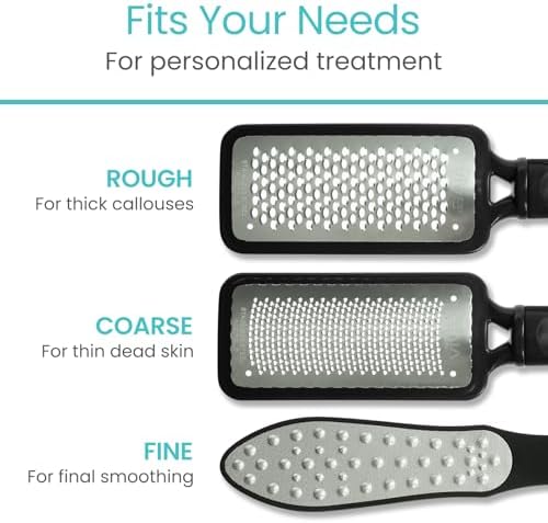 Vive Foot File (3 Pack) - Feet Scraper for Dead Skin - Heel Grater, Callus Remover Scrubber Tool, Rasp for Cracked Heels - Stainless Steel Pedicure Filer for Men & Women - Use on Wet or Dry Skin