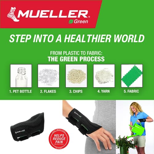 MUELLER Sports Medicine Green Fitted Wrist Brace, Wrist Pain Relief Support for Men and Women, Ideal for Carpal Tunnel, Tendinitis, Arthritis, Left Hand, Black, Small/Medium