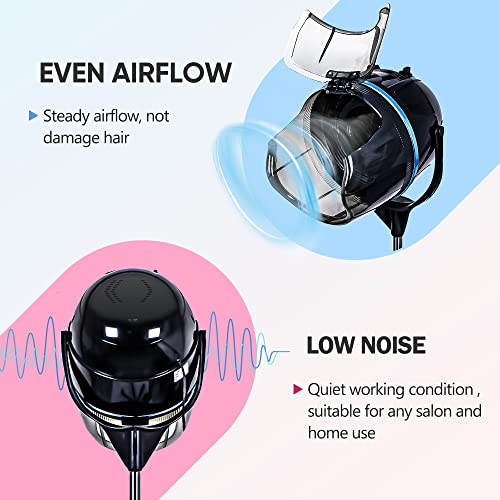 ZENY Stand Up Hair Dryer 1300W Adjustable Floor Hooded Bonnet Hair Dryers with Rolling Wheels Professional Salon Equipment for Beauty Home Hair Drying