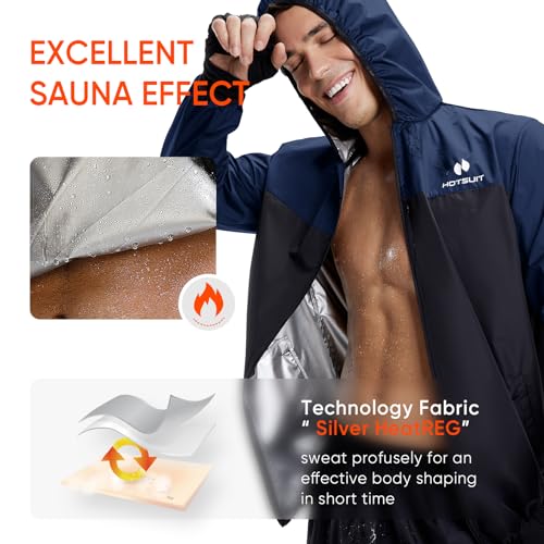 HOTSUIT Sauna Suit for Men Sweat Suits Gym Workout Exercise Sauna Jacket Pant Full Body, Dark Blue, S