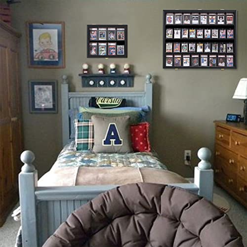 VERANI Baseball Card Display Case - 35 Graded Sports Card Display Frame - Holds Sport Cards with UV Protection Clear View Lockable Wall Cabinet for Football Basketball Trading Card Vertical - 2Pack