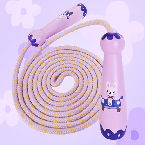 Homello Jump Rope for Kids - Wooden Handle - Adjustable Cotton Braided Fitness Skipping Rope for Toddler Fitness Workout Exercise Outdoor Activity (Purple)