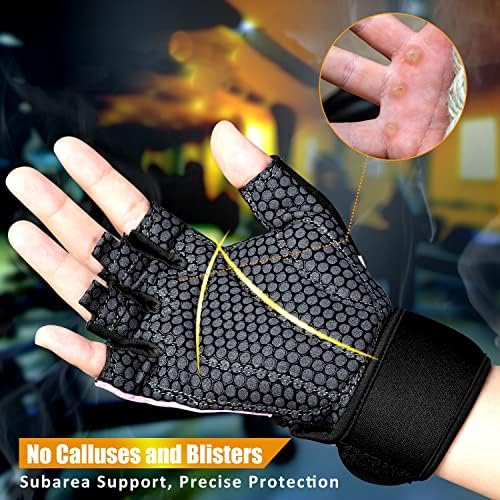 ihuan Breathable Weight Lifting Gloves: Fingerless Workout Gym Gloves Wrist Support Palm Protection Extra Grip for Fitness Rowing Pull-ups (Pink, XS)