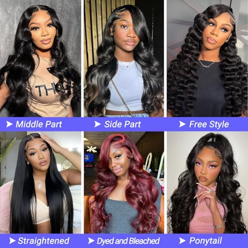 Body Wave Lace Front Wigs Human Hair Pre Plucked 13x4 HD Transparent Lace Frontal Glueless Wigs Human Hair Natural Hairline 180 Density Lace Front Wigs Bleached Knots 24 Inch