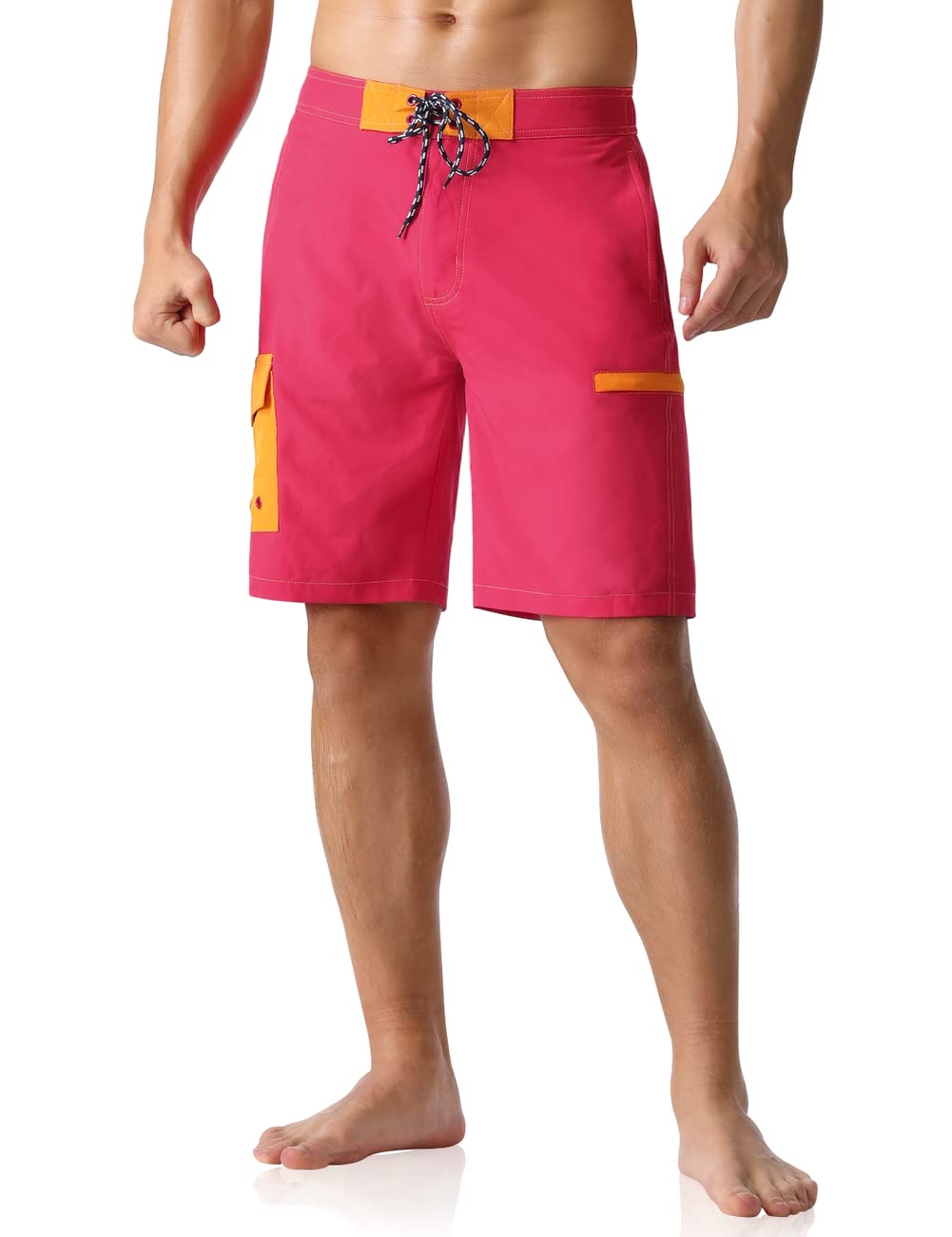 Nonwe Men's Swimming Trunks Breathable Soft Board Shorts with Zipper Pocket Red 36
