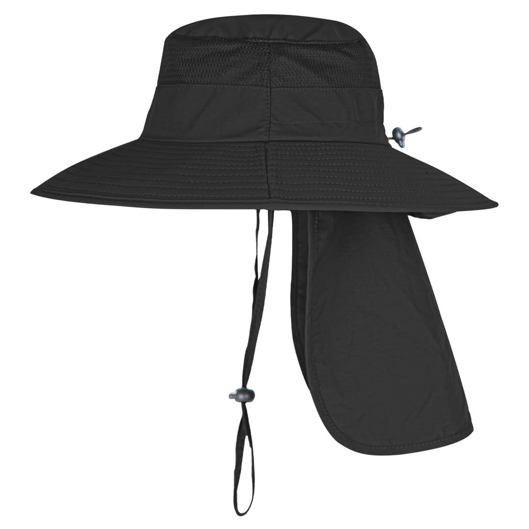 Sun Hats for Men Women Fishing Hat UPF 50+ Breathable Wide Brim Bucket Hats Summer UV Protection Safari Hat with Neck Flap Black