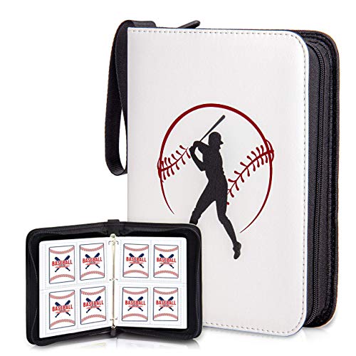 Sports Card Binder CLOVERCAT 4 Pocket Trading Card Binder Parent (4 Pocket, 400 Cards, Baseball Theme, White)