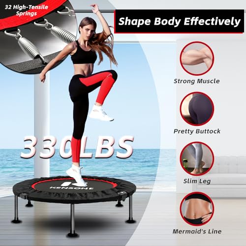 KENSONE 40" Mini Trampoline Rebounder Trampoline for Adults Small Fitness Trampoline for Kids Bounce Exercise, 1 Extra Black Cotton Safety Pad Included, Max Load 330 LBS