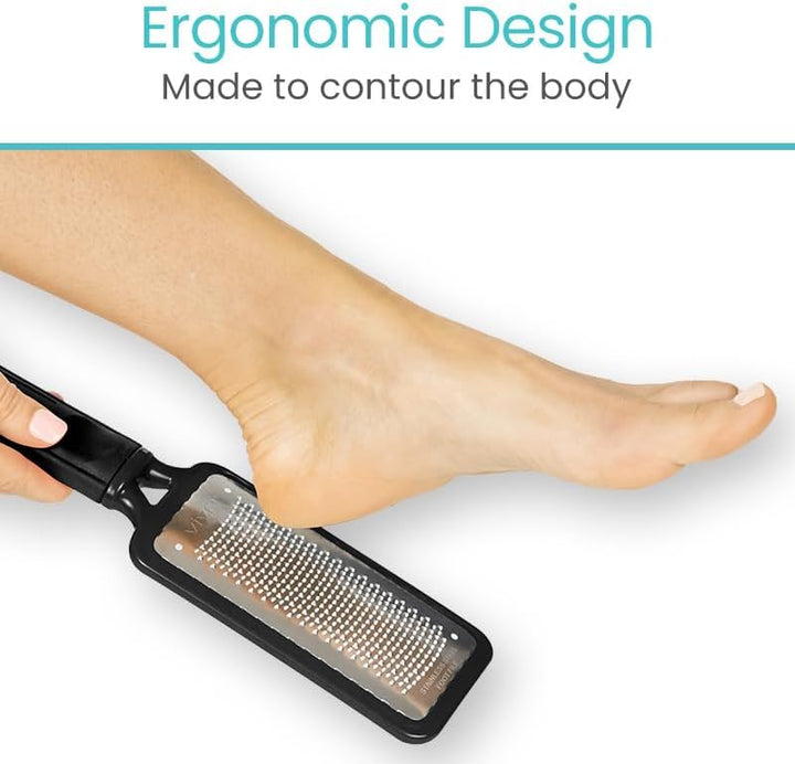 Vive Foot File (3 Pack) - Feet Scraper for Dead Skin - Heel Grater, Callus Remover Scrubber Tool, Rasp for Cracked Heels - Stainless Steel Pedicure Filer for Men & Women - Use on Wet or Dry Skin