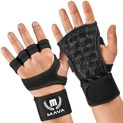 MAVA Open Gym Gloves for Women & Men | Padded Weight Lifting Gloves with Wrist Support for Comfort, Protection | Strong-Grip Fingerless Workout Gloves | Multi-Use, Anti-Sweat Gym Accessories(Black XS)