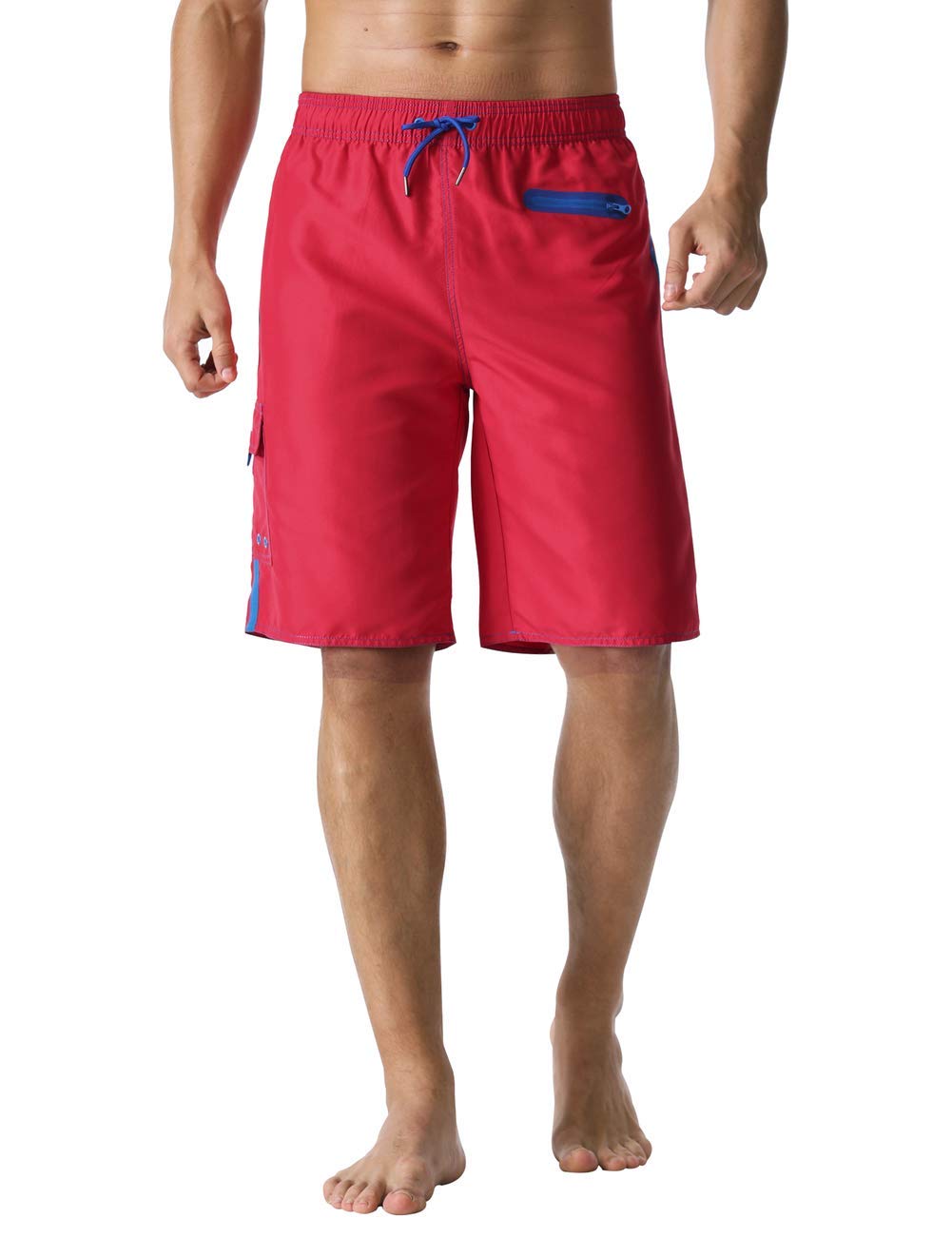 Nonwe Men's Surf Shorts Quick Dry Breathable Solid Zipper Beach Shorts with Liner Red 36