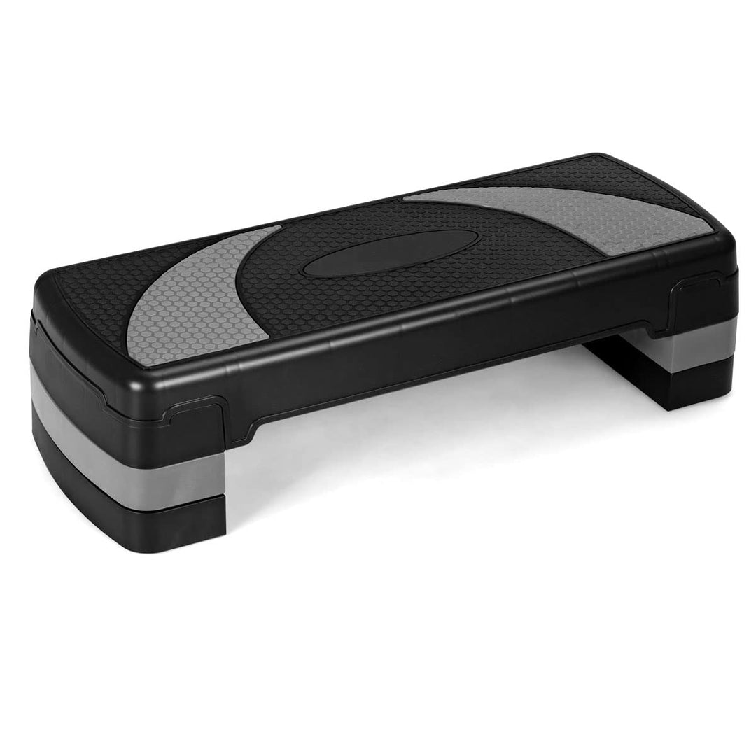 GOPLUS 31" Aerobic Exercise Stepper Deck, Adjustable Fitness Workout Step Platform Trainer with Risers, 4”6”8”Levels Height-Adjustable, for Home Gym and Office (Black+Gray)