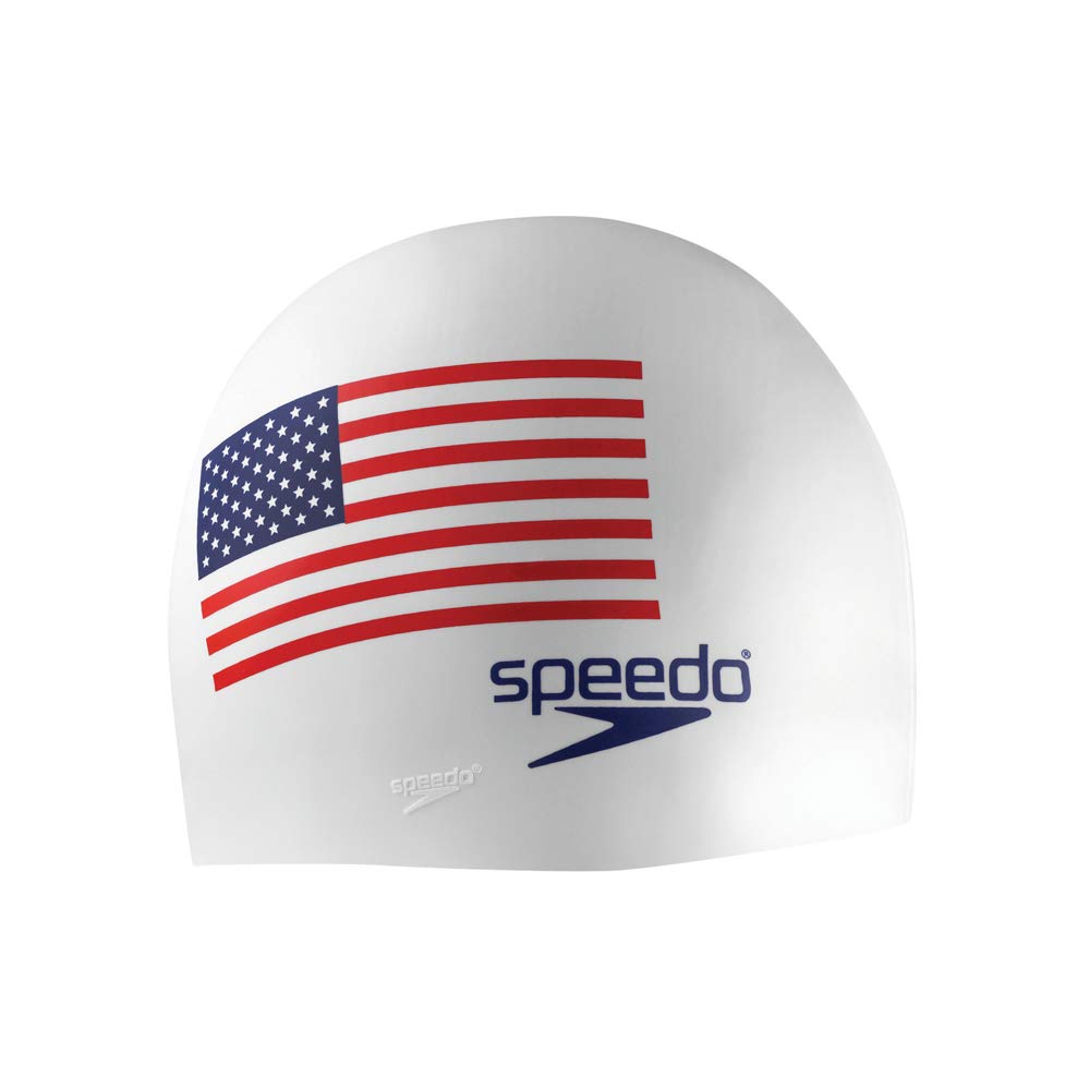 Speedo Silicone Swim Cap, White Flag
