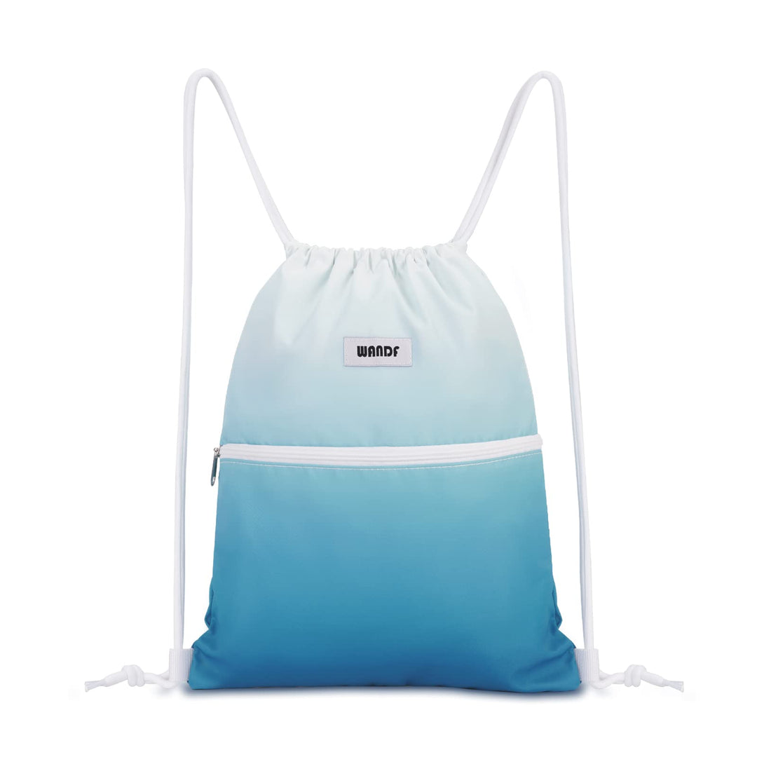 WANDF Drawstring Backpack String Bag Sackpack Cinch Water Resistant Nylon for Sport Yoga Gym Shopping (Blue Gradient)