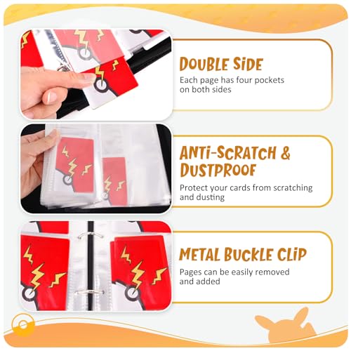 GOROMA Card Binder 4-Pockets, 400 Pockets Card Holder with 50 Removable Sleeves, Trading Card Collector Zipper Album Holder, Red