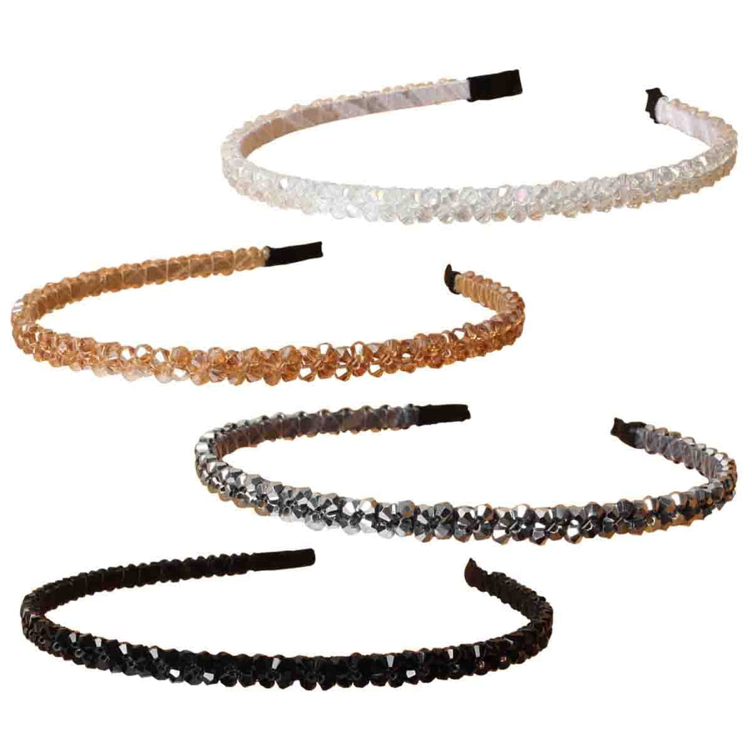 Cuizhiyu 4 Pk Crystal Rhinestone Headbands For Women Girls Double Rows Sparkly Beaded Hair Hoops Clear Black Weave Narrow Hair B