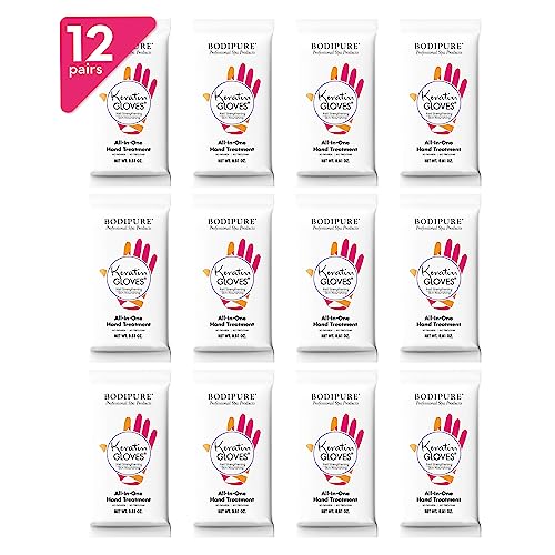Bodipure Professional Keratin Gloves for Nail Strengthening, Moisturizing Hand Mask for Dry and Cracked Hands, Hand and Cuticle Treatment with Vegetable Keratin Cream 12 Pairs