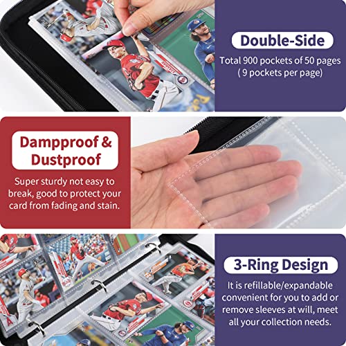 GEAGMAGC Baseball Card Binder with Sleeves 900 Pockets, Gifts for Baseball Card Collectors, Trading Card Holder Compatible with Topps Card, 50 Sleeves Card Album Card Storage Organizer