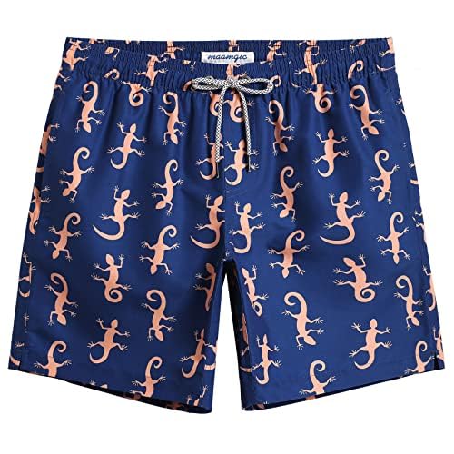 maamgic Mens Swim Trunks Quick Dry Swim Shorts with Mesh Lining Funny Swimwear Bathing Suits 0855-Gecko X-Small