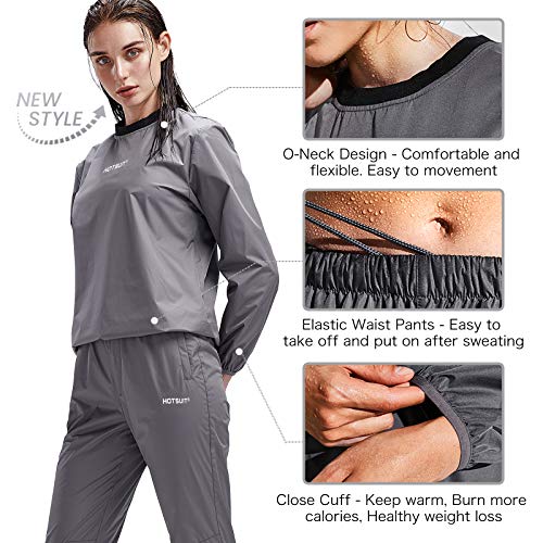 HOTSUIT Sauna Suit Women Durable Gym Workout Sauna Jacket Pants Sweat Suits, Grey, S