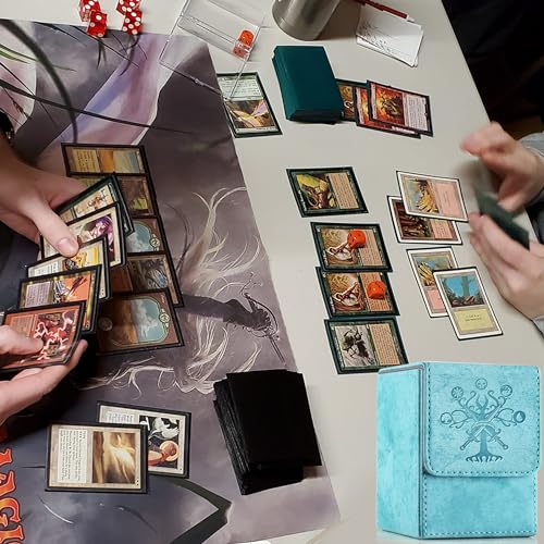 PROMAXIBINDER MTG Card Deck Box, Commander Deck Box Fits 100+ Single Sleeved Cards, Storage for TCG/MTG Crads, PU Leather Strong Magenet (Sky Blue, Tree)