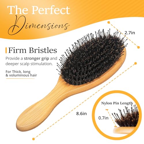 Premium Boar Bristle Hair Brush for Thick Hair Set. Hairbrush for Women With Thick, Long or Curly Hair. Restores Hair's Shine and Health. Comb, Travel Bag & Spa Headband Included