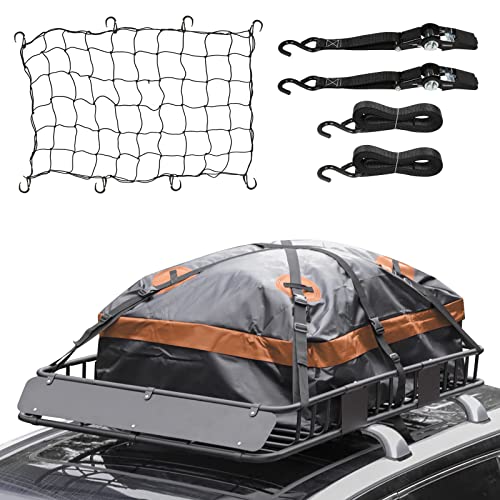 WEIZE 54" x 34" Heavy Duty Roof Rack, Rooftop Cargo Carrier Basket with Waterproof Bag, Tie Down Strap, Net, Rack Extension and Car Top Luggage Holder for SUV, 150lb Capacity, Steel Construction