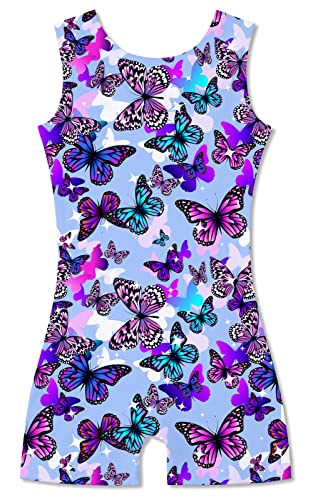 TUONROAD Baby Girl Gymnastic Outfit Kid Butterflies Leotard Dancewear Girl Purple Biketard Outfits Pink Animal Print Child Lovely Sports Unitard Wear 5-6T