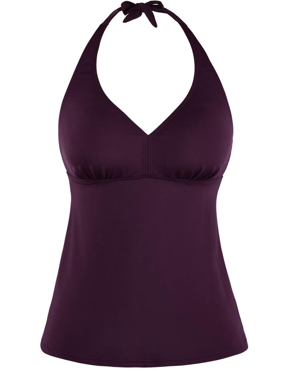 Cadocado Women's V Neck Tankini Top Tie-up Swim Top Backless Swimsuit Tummy Control Bathing Suit Top Burgundy US10,Burgundy