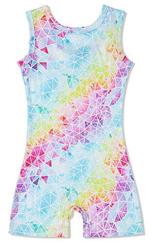 TUONROAD Baby White Gymnastic Outfit Kid Fashion Rainbow Gradient Leotard Cloth Girl Tights Biketard Outfits with Diamond Geometry Print Child Lovely Unitard Wear for Sports 5-6T