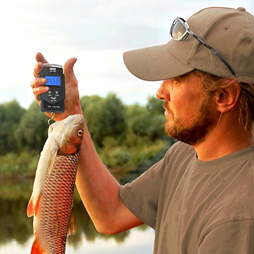 Fish scale, Dr.meter Backlit LCD Display 110lb/50kg PS01 Fishing Scale with Measuring Tape, Electronic Balance Digital Fishing Postal Hanging Hook Scale with 2 AAA Batteries-Fishing Gifts for Men