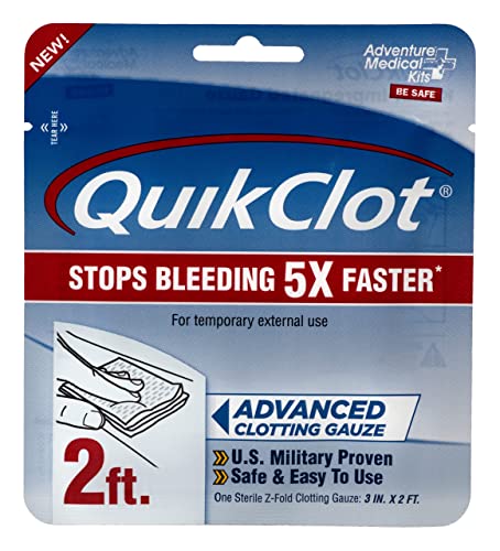Adventure Medical Kits QuikClot Gauze - Gauze for Emergency Survival Kit, Doomsday Prepping Supplies & More - Stops Bleeding Fast with Kaolin - Flexible Hemostatic Medical Gauze - 3" x 24"