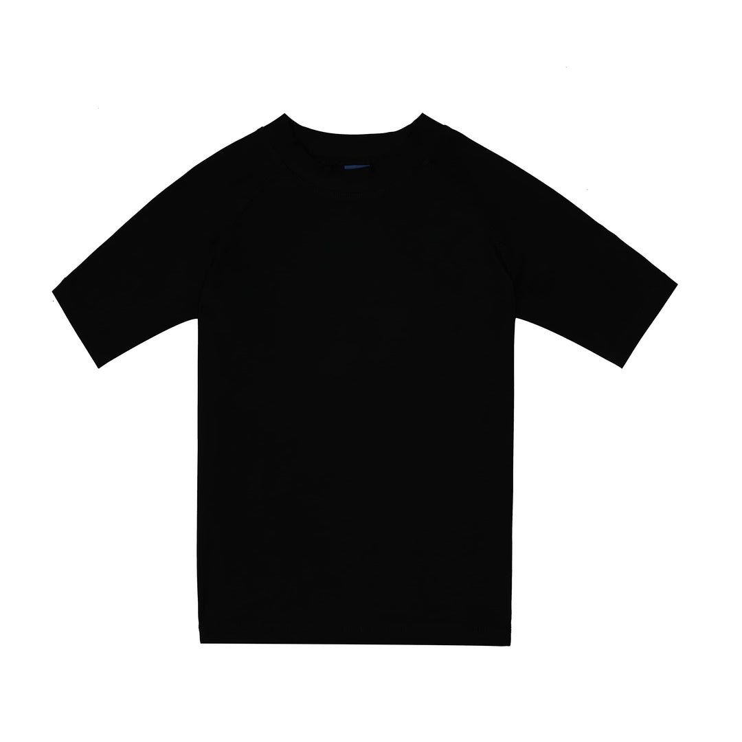 qilefoty Boy's Short Sleeve Rash Guard UPF 50+ Sun Protection Swimwear Sport Swim Surf Shirt Elastic Fit Tops, Black,5T