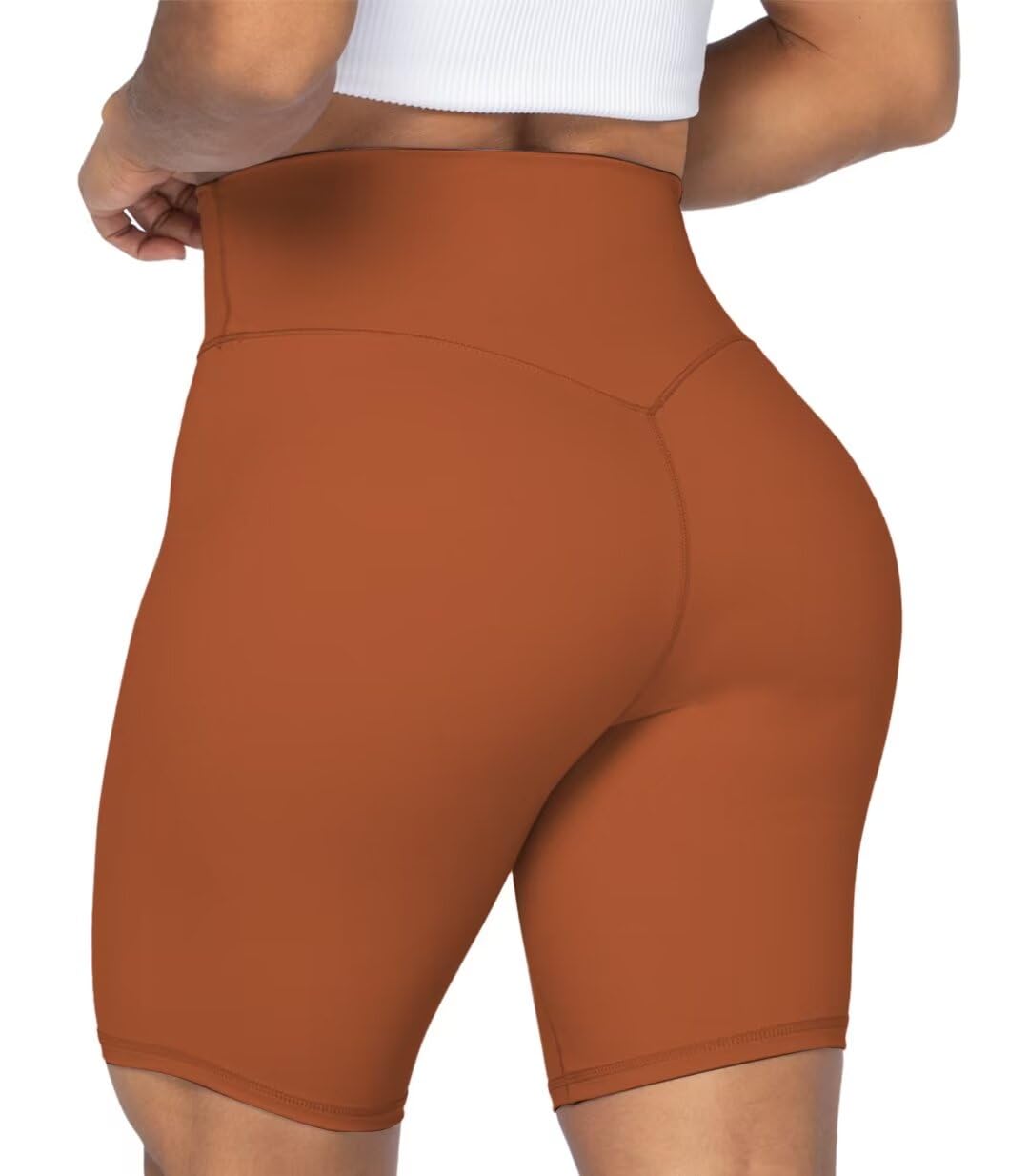 Sunzel No Front Seam High Waist Biker Shorts for Women, Squat Proof Yoga Workout Gym Bike Shorts 8" Caramel Cafe X-Small