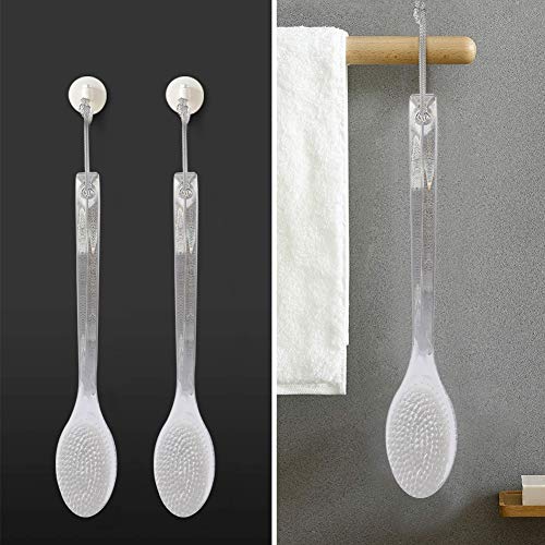 Body Dry Brushing Back Scrubber With Curved Plastic Long Handle - Clear Bath Shower Brush for Dry Skin Exfoliating, Cellulite - for Men and Women (Transparent Handle)