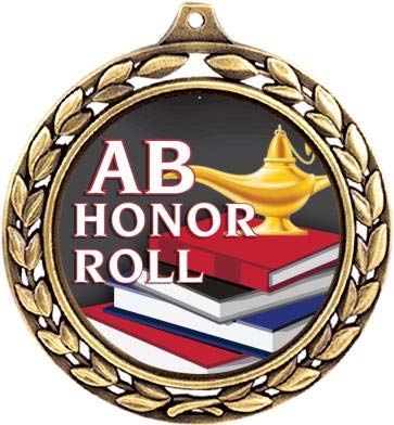 AB Honor Roll Medals - 2 1/2" Laurel Wreath Honor Roll Medal - Great AB Honor Roll Awards for Kids 5 Pack Prime