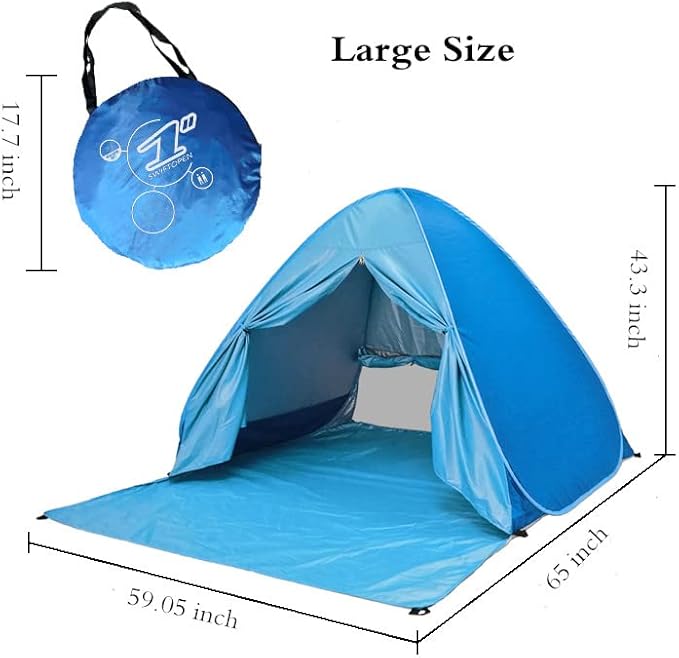 Pop-up Tent and Automatic Instant Portable Cabana Beach, Camping Tent Shade Sun Shelter for Family 2-3 Person Adults Kids Outdoor Activities Camping Fishing Hiking Picnic Touring