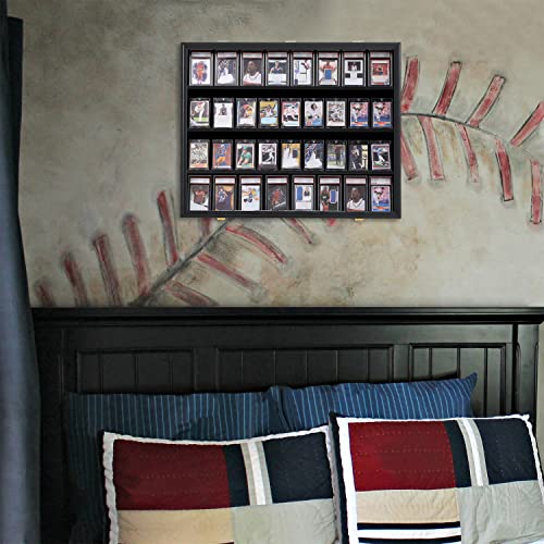 VERANI Baseball Card Display Case - 35 Graded Sports Card Display Frame - Holds Sport Cards with UV Protection Clear View Lockable Wall Cabinet for Football Basketball Trading Card Vertical - 2Pack