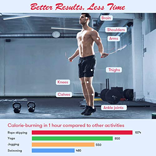 Te-Rich Weighted Skipping/ Jumping Rope with Counter for Men Women Kids Fitness Exercise Training - Heavy Handles, Adjustable Length - Cordless