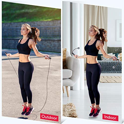 Te-Rich Weighted Skipping/ Jumping Rope with Counter for Men Women Kids Fitness Exercise Training - Heavy Handles, Adjustable Length - Cordless