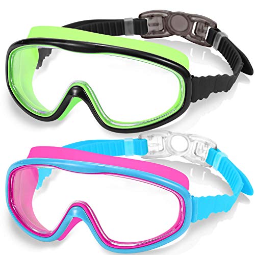 EasYoung 2-Pack Kids Swim Goggles, Wide Vision Swim Goggles for Child from 3-15
