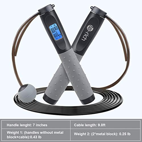 Te-Rich Weighted Skipping/ Jumping Rope with Counter for Men Women Kids Fitness Exercise Training - Heavy Handles, Adjustable Length - Cordless